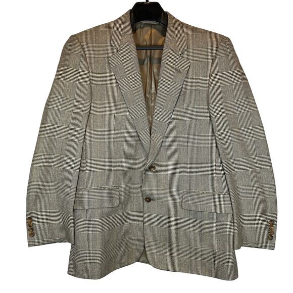 Hickey Freeman Silk and Wool Blazer Men's 40R Tan and Black Houndstooth - Picture 1 of 9